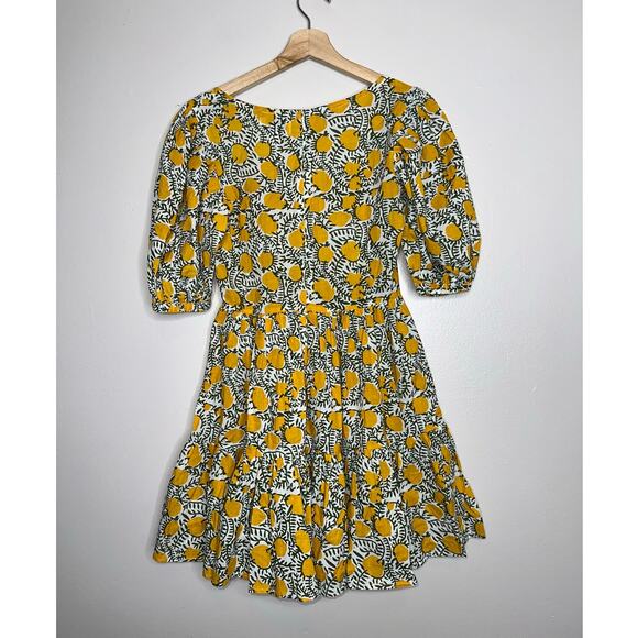 Mille Aneli Citrus Print Puff Sleeve Cotton Mini Dress XXS Yellow Green White - Picture 7 of 7